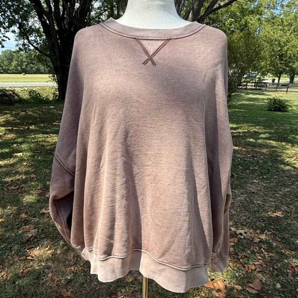 American Eagle Oversized Crewneck Sweatshirt Mocha Fleece XXL Athleisure Neutral